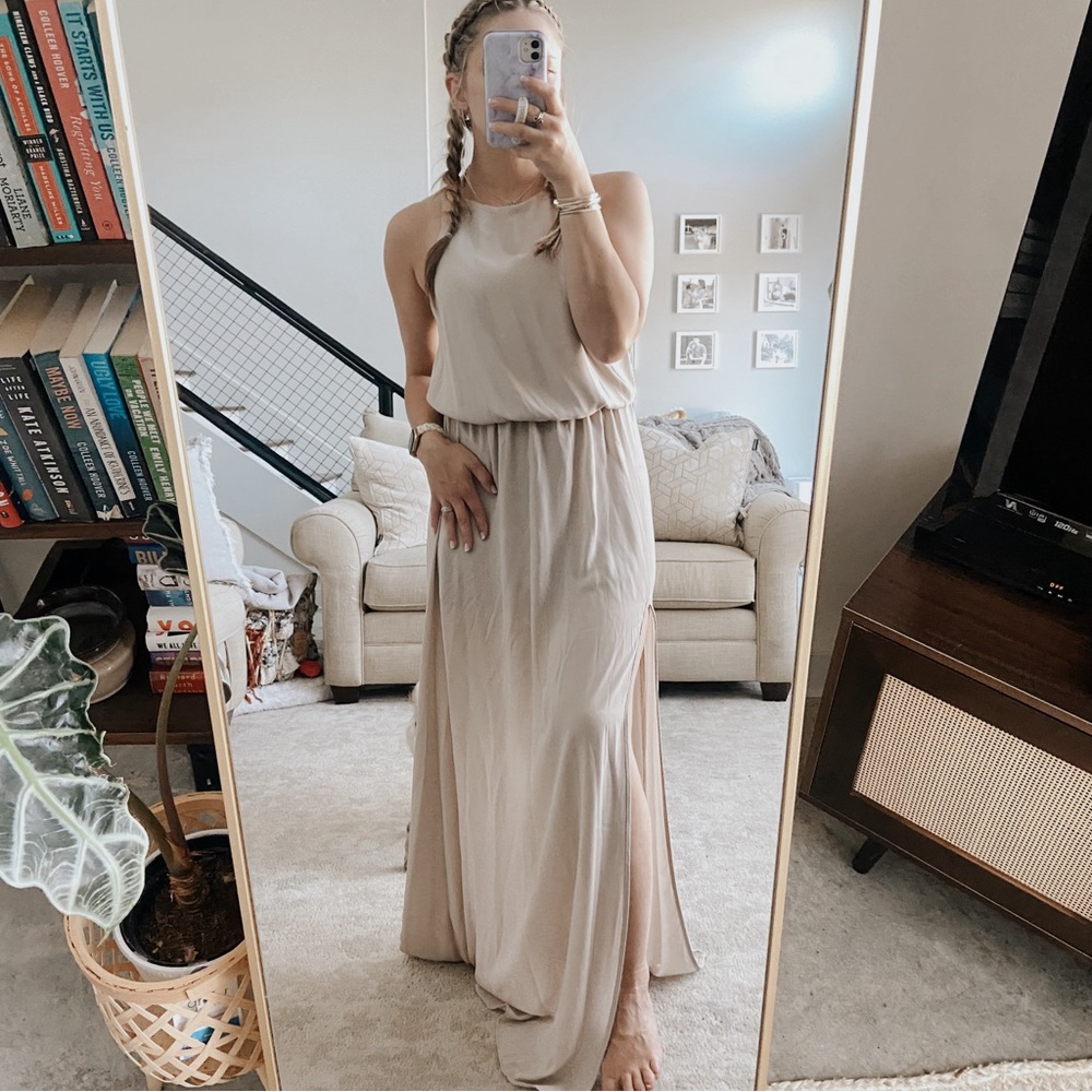 Show Me Your Mumu Heather Cream Flowy Maxi Halter Dress